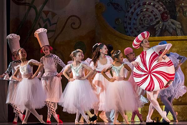 Nutcracker-Student-Audtions2d-OaklandBallet Dancers cross leg in front with hands on hips while looking to the right