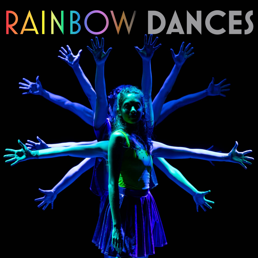 Dancer looking front with other dancer arms behind shooting in all different directions